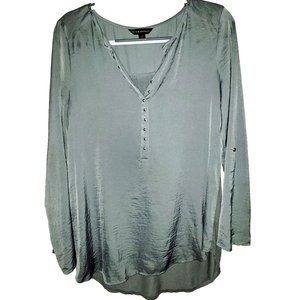 Rock & Republic Silky Grey/Green Blouse SZ M